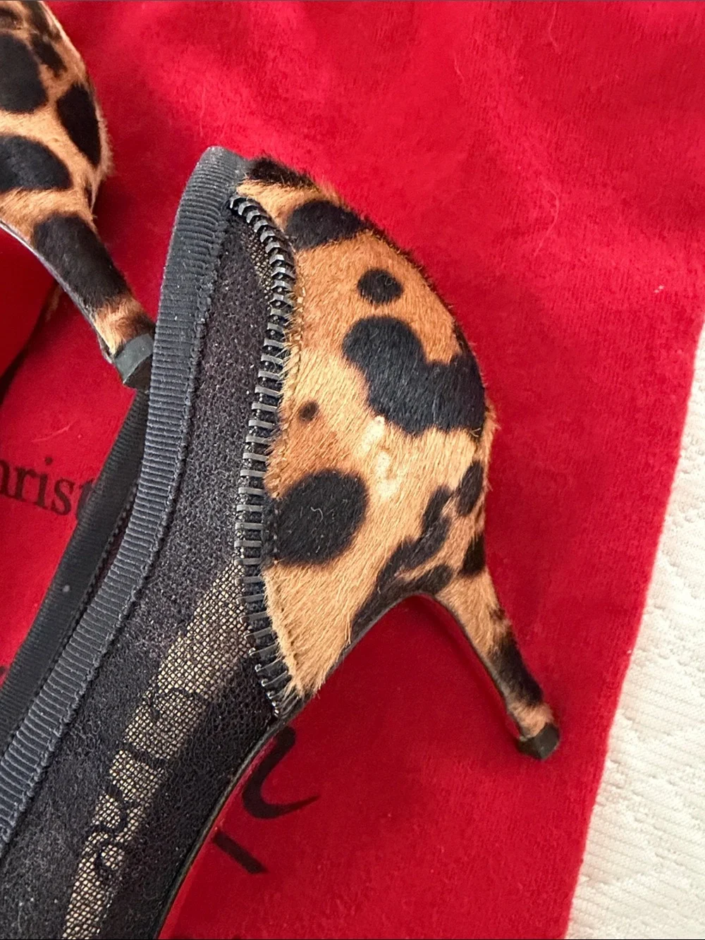 Christian Louboutin Black Mesh Heels with Leopard-Print Pointed Toe - Picture 5 of 12